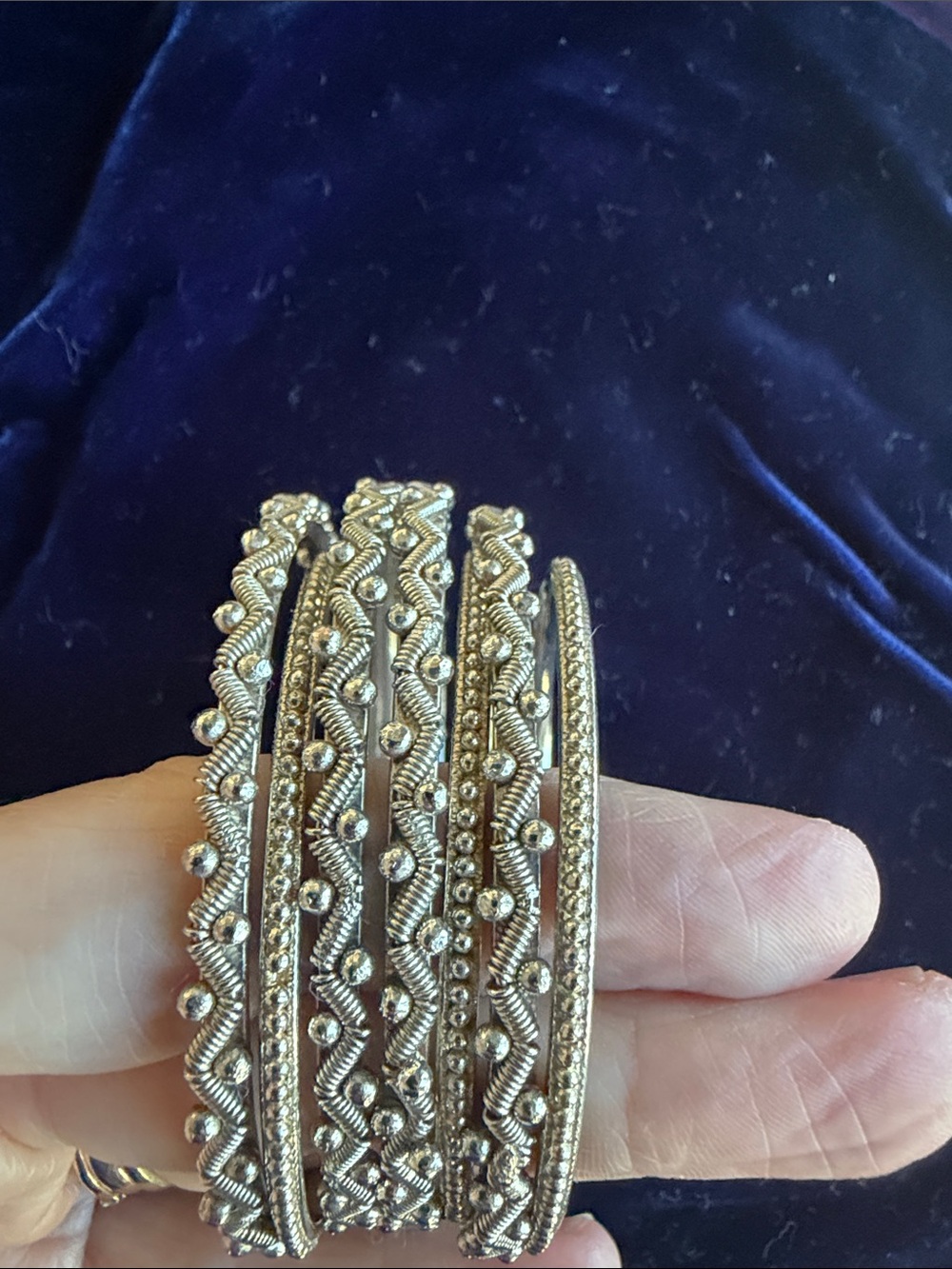 Silver-Tone Textured Beaded Bangle Set - Women Jewelry